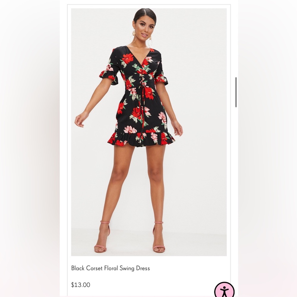 Black corset floral swing dress